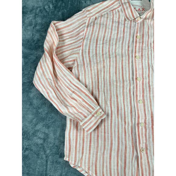 Tommy Bahama Relax Men's Orange White Striped Linen Shirt Size L - Picture 6 of 11